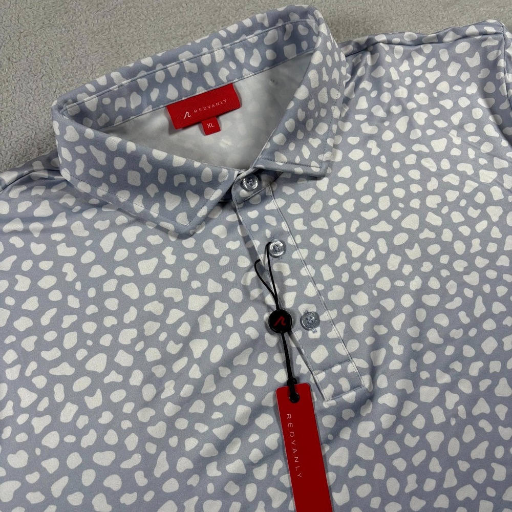 Redvanly Chatillon Polo‎ Shirt Mens XL Blue Lavender Dalmatian Print Golf Tennis
